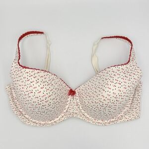 Victoria's Secret Body by Victoria Lined Demi Bra 38DD Ivory Red Print Underwire